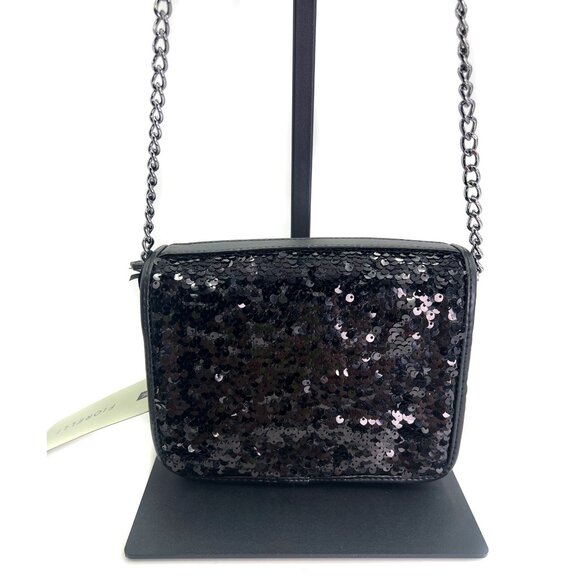 FIORELLI Silver & Black Sequin Nighttails Small Flap Crossbody Chain Strap NWT - Picture 7 of 10